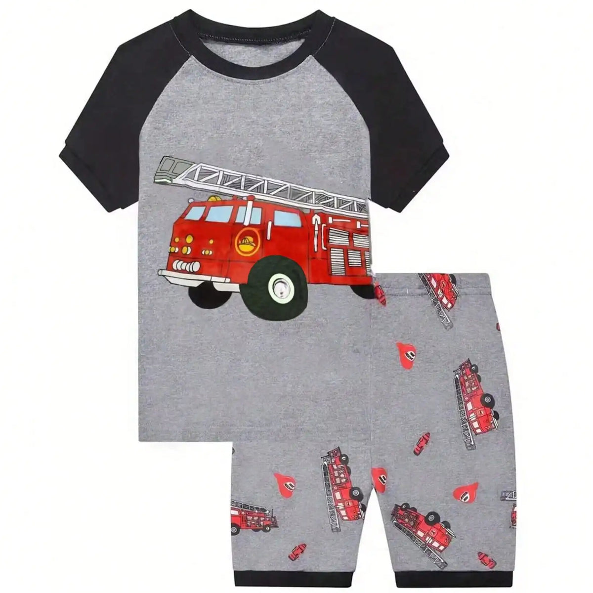 Toddler Boys Short-sleeved Pajamas Sets Kids Boy Fire engine Print Two-piece Pajama SetToddler Boys Short-sleeved Pajamas Sets K
