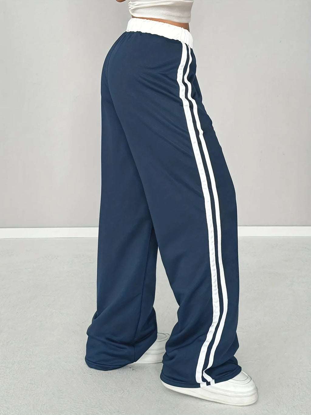 Kids Girls 01 Number Contrast Striped Drawstring Waist Wide Leg Sports Casual Pants
