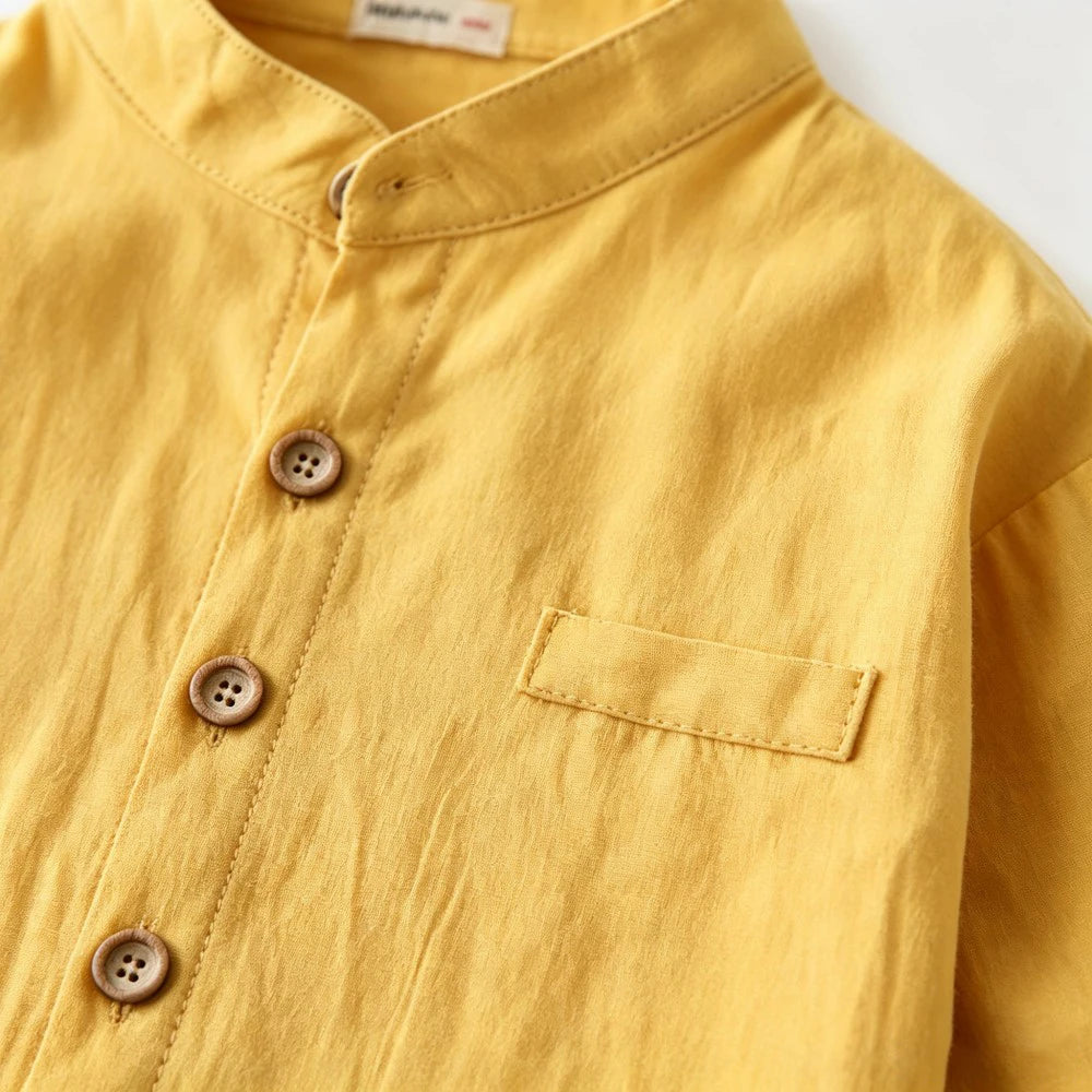 Kids Solid Color Shirts 100 Cotton Long‑Sleeve Stand Collar Loose Fit Tops For 1‑6Y Toddler Boy Girls Kindergarten Spring Outfit