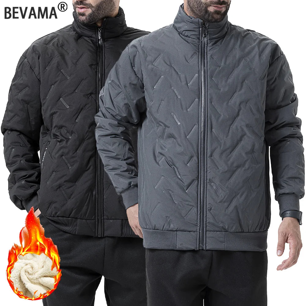 Winter Thickened Cotton Jacket Men's Zipper Stand Collar Coat Windproof Waterproof Stand Collar Coat Casual Loose-Fit Outerwear
