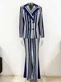 HIGH STREET Newest Fashion 2026 Designer Runway Suit Set Women's Colorful Striped Blazer Jacket Flare Pants Set 2pcs