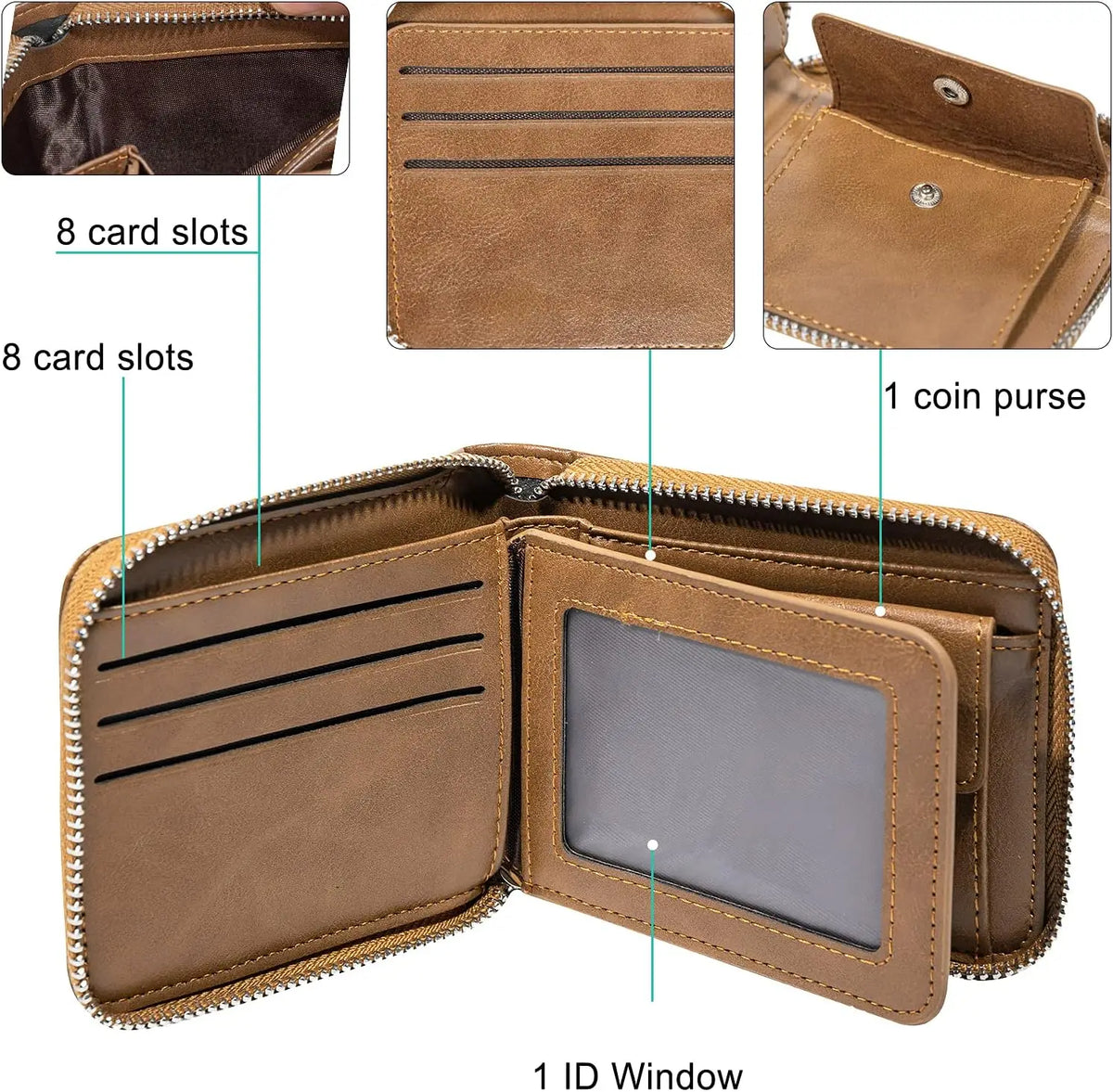 Personalized Custom Photo Wallets for Men, Engraved Customized Zipper Bifold Picture Wallet Fathers Day Birthday