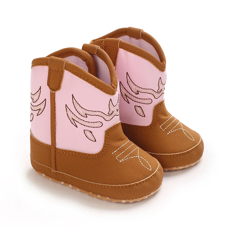 Baby Boots, Baby Autumn Denim Knight Boots, 0-1 Year Old Children's Fashion Embroidery, Midsole Learning, Soft Soled Boots, Bohe