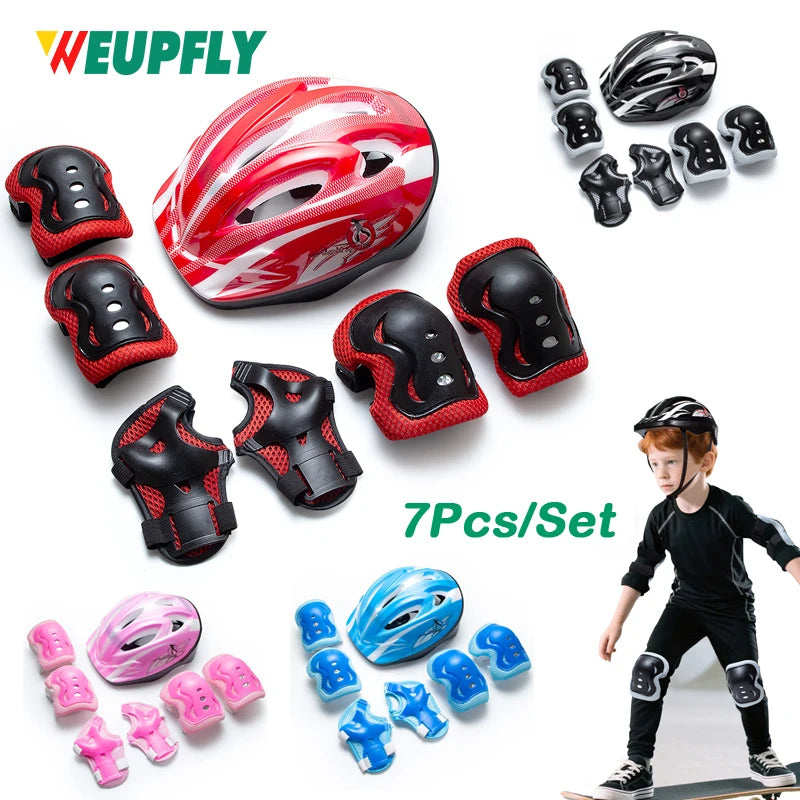 7 Pcs Kids Protective Gear Set, Roller Skating Helmet & Pads for Kids, Bicycle Scooter Safety Gear with Knee Elbow Wrist Guards