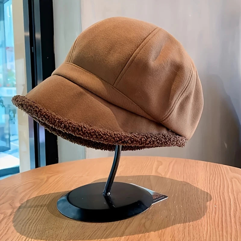 Women's Thick Fisherman Hat, Thick Velvet Warm Hat, Large Brim For Winter Warmth And Anti Separation, Ear Protection