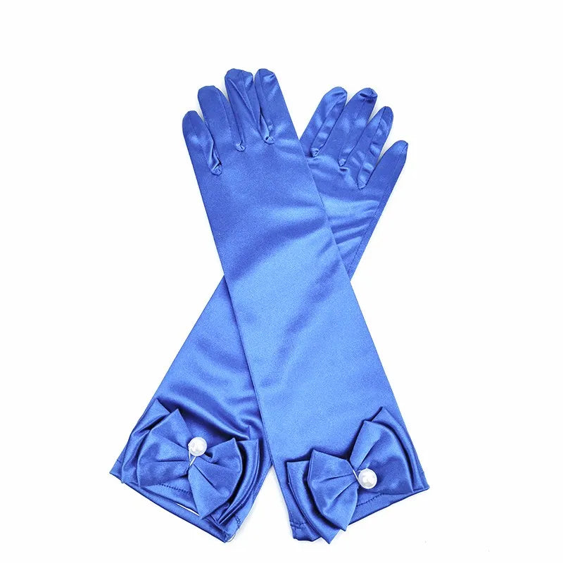 Girls Princess Accessories Kids Satin Bow Elsa Cinderella Gloves for Costume Children Birthday Halloween Party Cosplay Gift