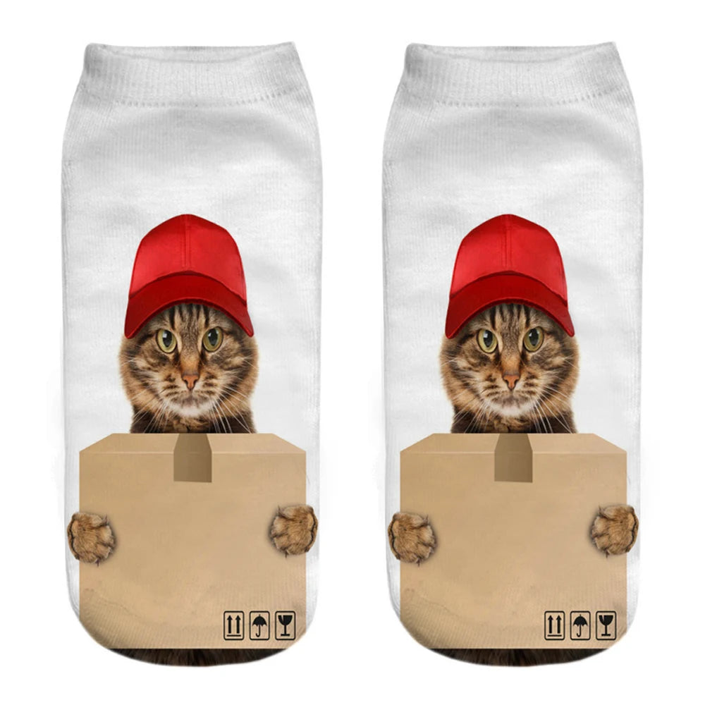 New Women Hot Sell 3D Printed Cool Fashion Funny Cats Cosplay Daily Life Story Socks Short Socks Art Novelty Xmas Gift Dropship