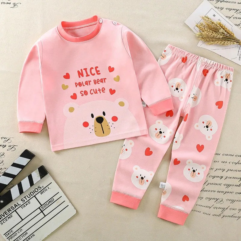 Cartoon Pajamas Suits Children's Baby Boys Girls Spring Autumn Sleepwear Home Clothes Cotton Autumn Long Trousers Kids Pijamas