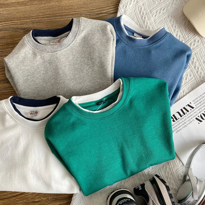 4 5 6 8 10 12 14 Years Boys Hoodies Patchwork Round Neck Long Sleeve Sweatshirt For 4-14Y Teen Kids Sports Casual Pullover