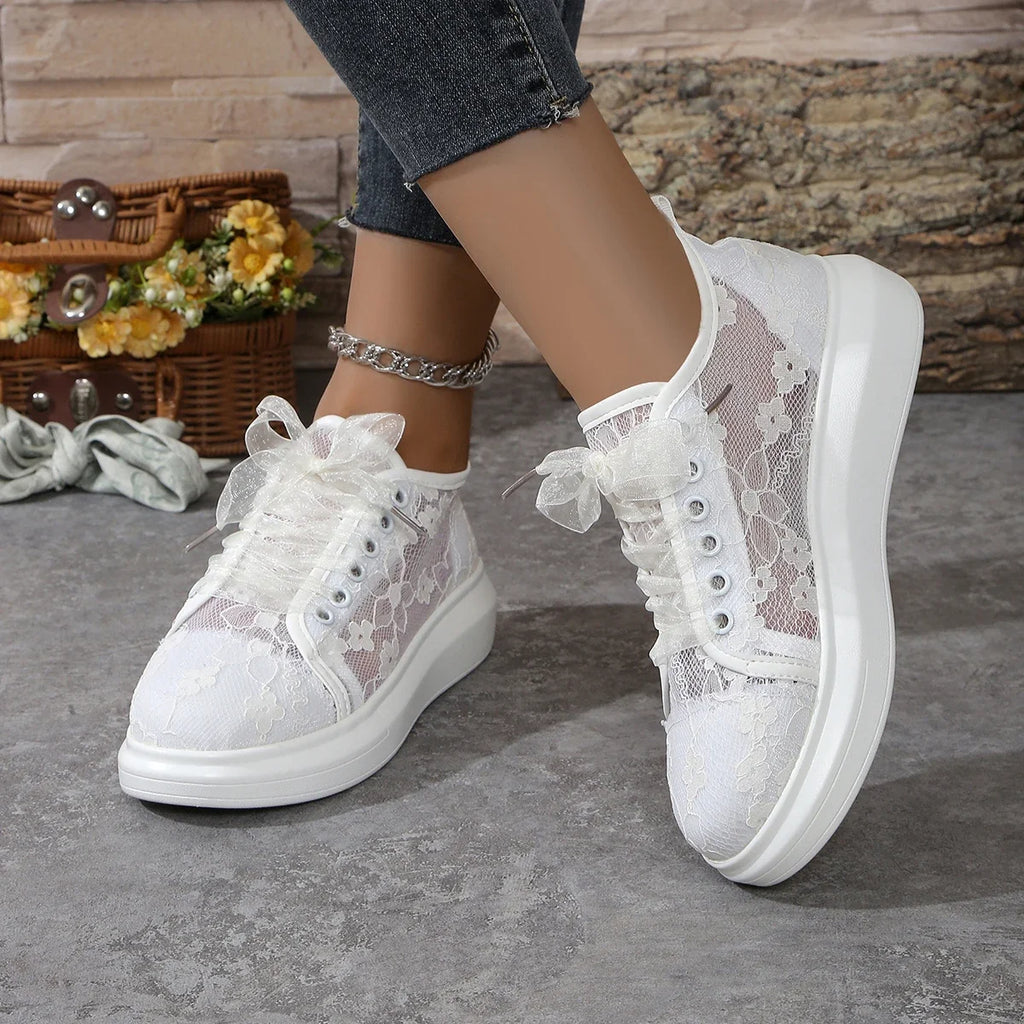 Women Sneakers 2025 New Fashion Summer Casual White Shoes Lace Canvas Breathable Designer Shoes Woman Sneakers Zapatos De Mujer