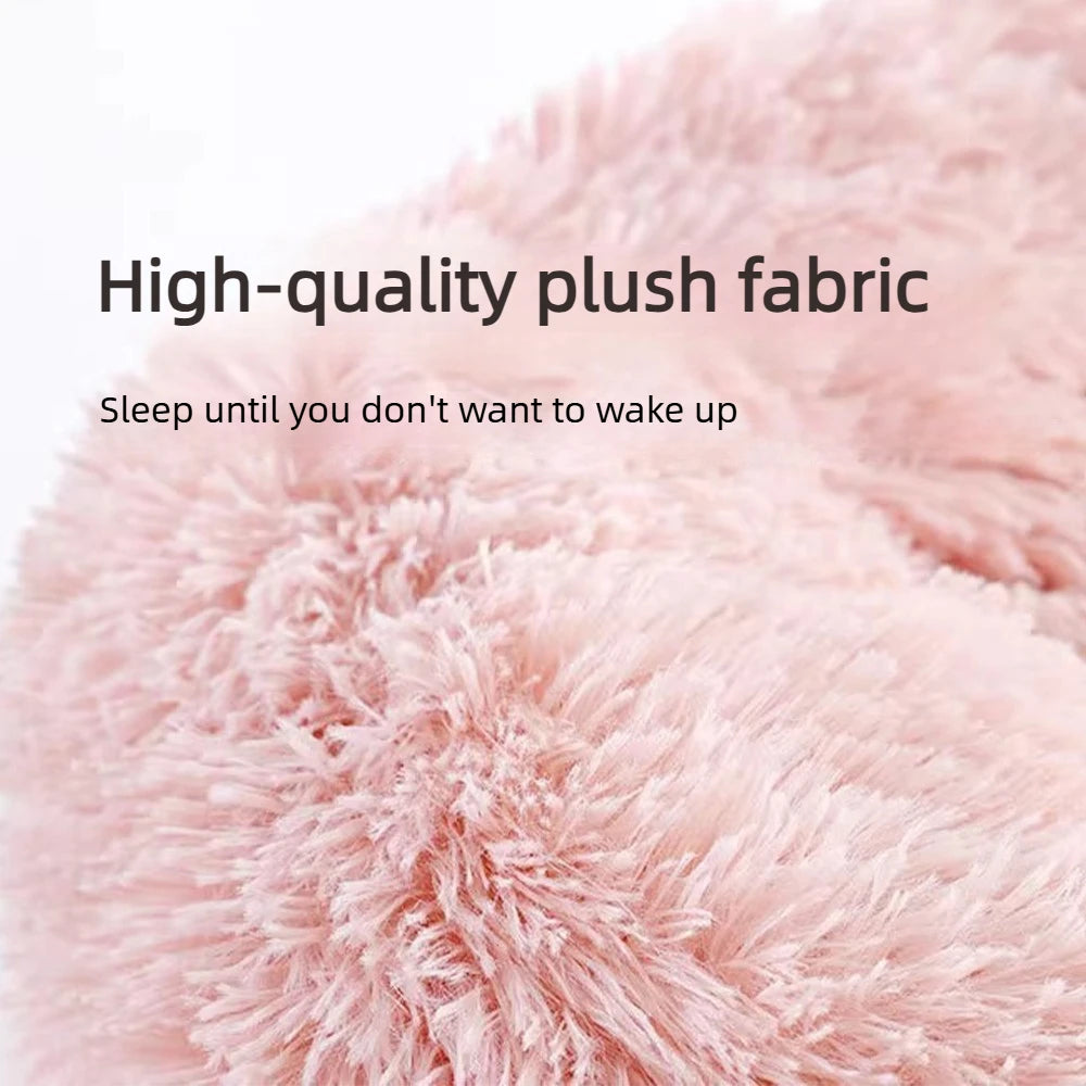 Soft Pet Cat Bed Pad Plush Warm Faux Fur Dog Calm Bed Donut Round Bed Comfortable Sleeping Washable for Small Medium Dog and Cat