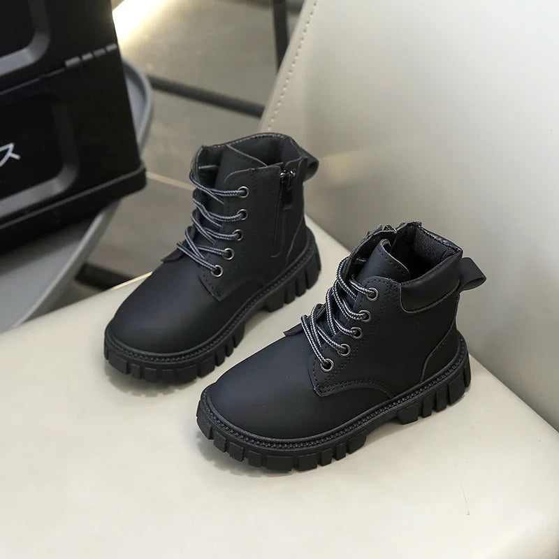 Children Leather Boots Kids Ankle Boots Non-slip Side Zipper Soild Color 2026 Autumn New Boys Girls Short Boots Comfortable