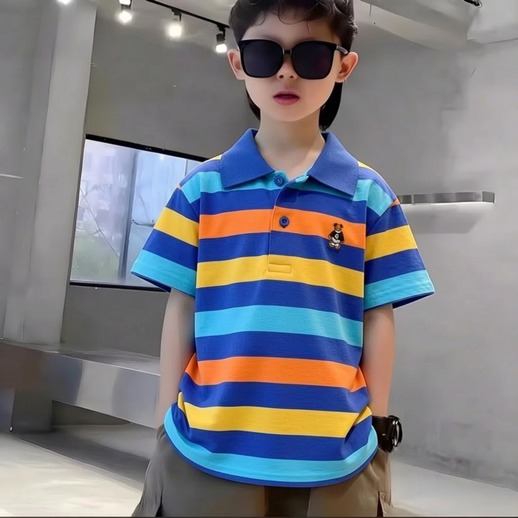 Kids Polo Shirts Summer Children's Short Sleeve Boys Top Polo Shirt Color Striped 2Y-12Y Teens Cotton Girls School Shirts