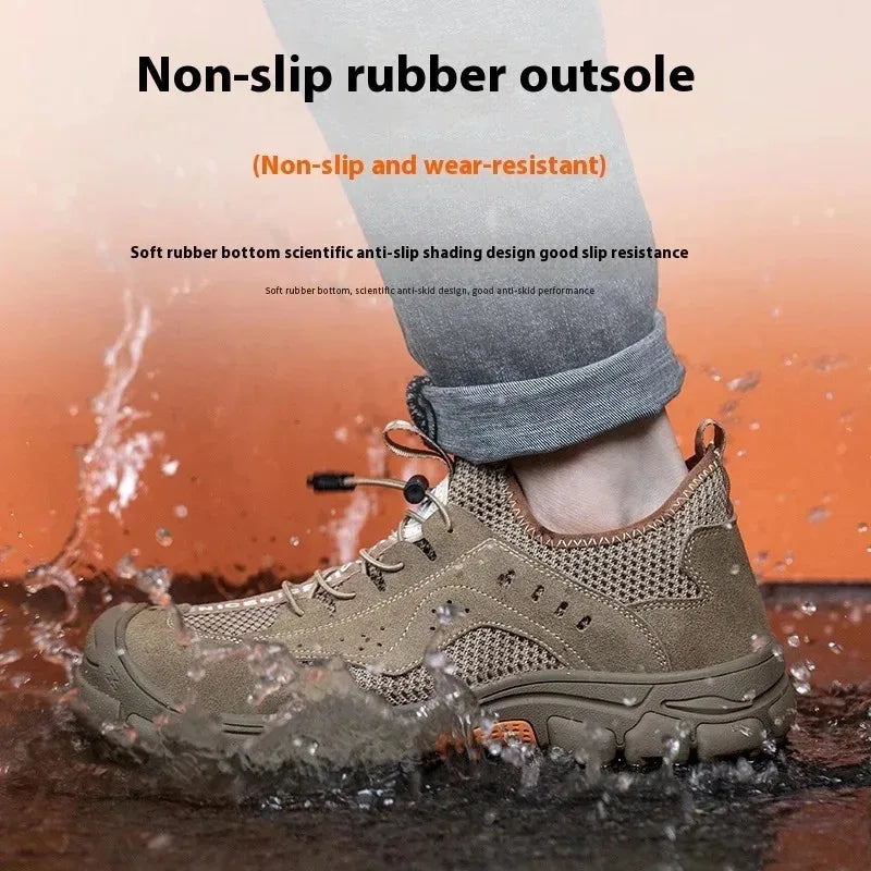 Men's Safety Shoes Summer Anti Smashing Anti Puncture Work Boots Wear Resistant Indestructible Non Slip Steel Toe Shoes for Men