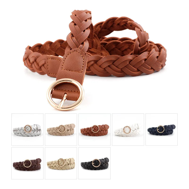 Women's Belt New Fashion Versatile Braided Simple Decorative Round Buckle Belt for Women