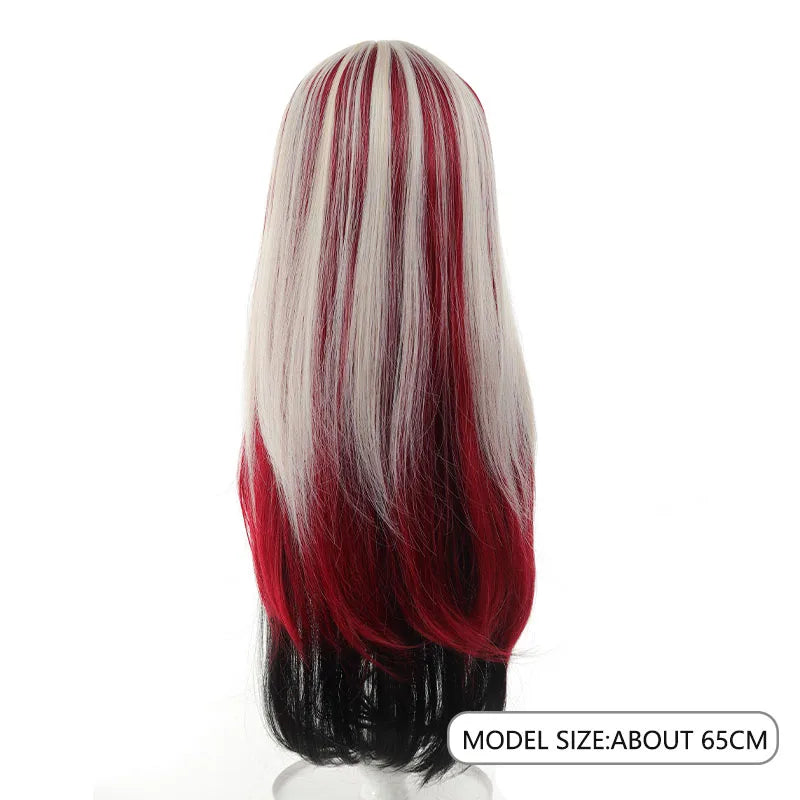The Woman with a Wig Has a One-Cut Gradient Rainbow-Colored Bob Hairstyle, a Full Head Cover, and Short Collarbone Hair