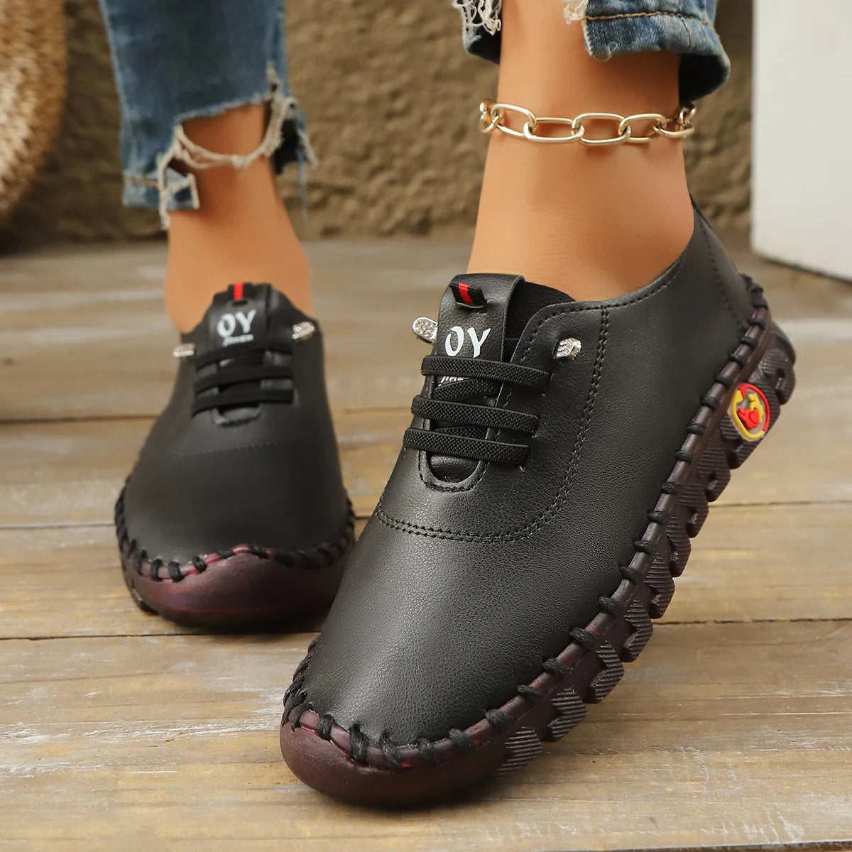 Sneakers Women Shoes Loafers Lace Up Leather Flat New Spring 2025 Casual Comfortable Mom Shoes Mujer Zapatos Chaussure Femme