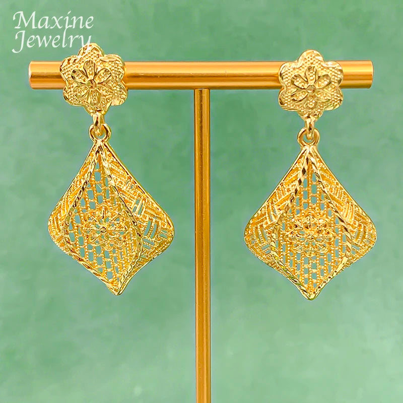 Original Design Unique Dubai 18K Gold Plated Jewelry Set for Women Golden Jewellery Necklace Earrings Bridal Party Wedding Gifts