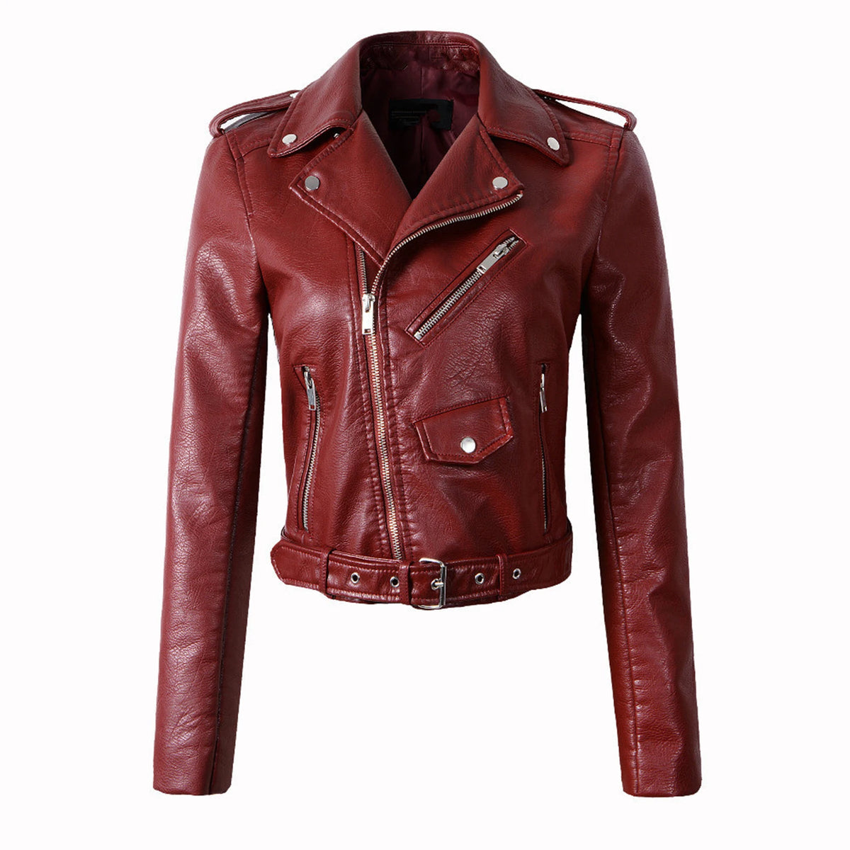 Women Faux Leather Jackets Casual Solid Color Lapel Button Lady Clothings Zip Up Slim Fit Comfortable Women's Winter Down Jacket