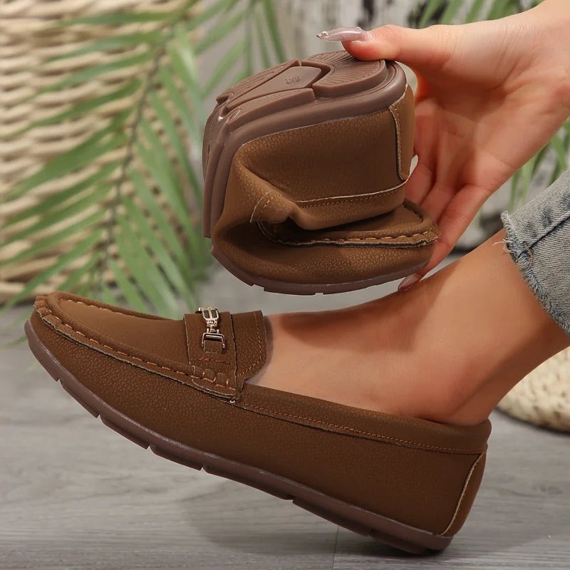 Women Shoes Nurse Loafers Shoes Classics Flats Zapatos Mujer Comfortable Flat Shoes Women Golden Casual Leather Women's Footwear