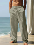 Men's Cotton Linen Loose Fit Pants Comfortable Breathable Casual Wide Leg Trousers for Summer