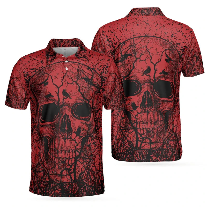 3D Print Skull Fashion Men's Polo Shirt Fashion Trendy Skull Flower Streetwear Unisex Short Sleeve Golf Sport Shirt Button Tops