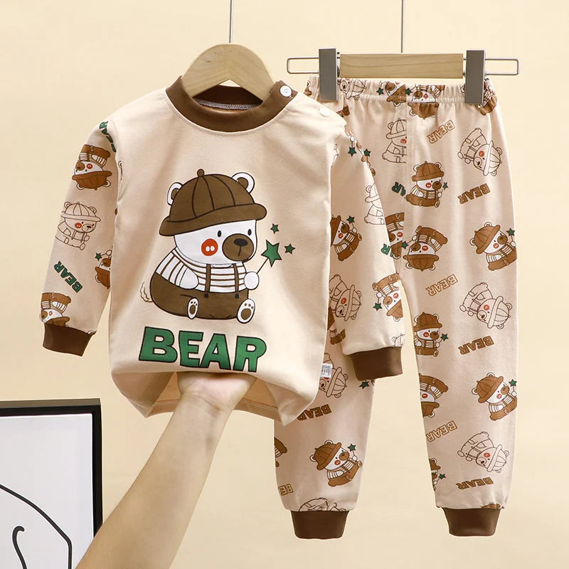 Autumn Kids Cartoon Pajama Sets Spring Girls Boys Sleepwear Suits Baby Long Sleeve T-Shirt+Pants 2Pcs Outfits Children Clothes