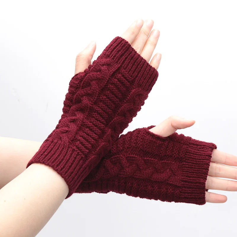 Women Hand Warmer Short Gloves Soft Knitting Mitten Femme Winter Comfortable Office Computer Black Work Fingerless Glove