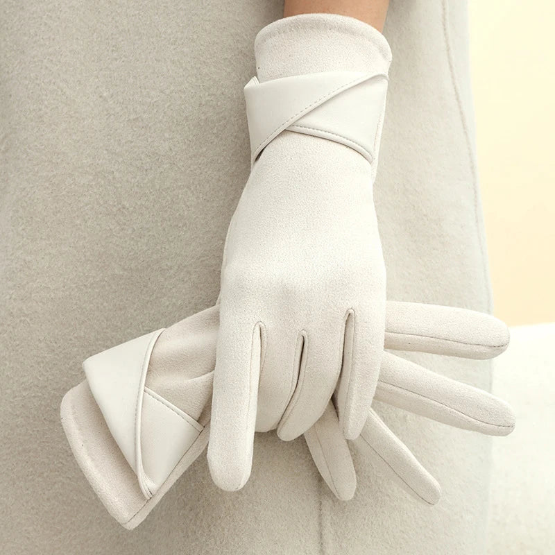 1 Pair Suede Gloves For Women Winter Velvet Gloves Elegant Touch Screen Gloves Riding Driving Keep Warm Outdoor Christmas Gift