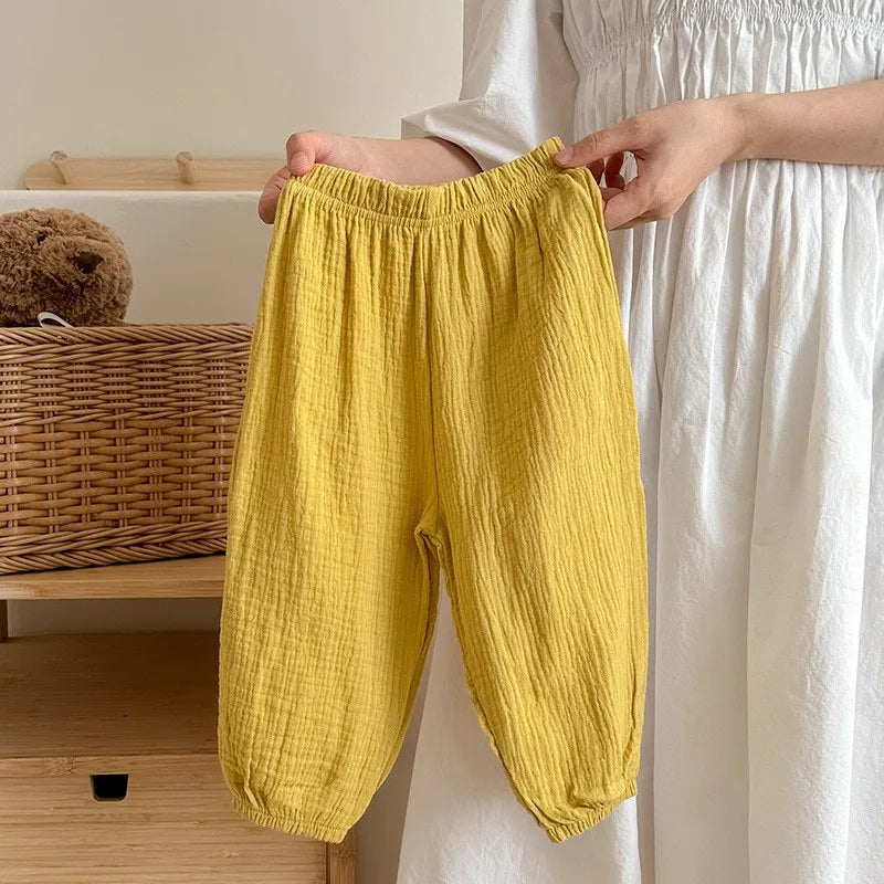 Solid Color Simple Children's Pants Summer Clothing Thin Loose Kids Anti-mosquito Pants Baby Girls Bloomers Casual Trousers