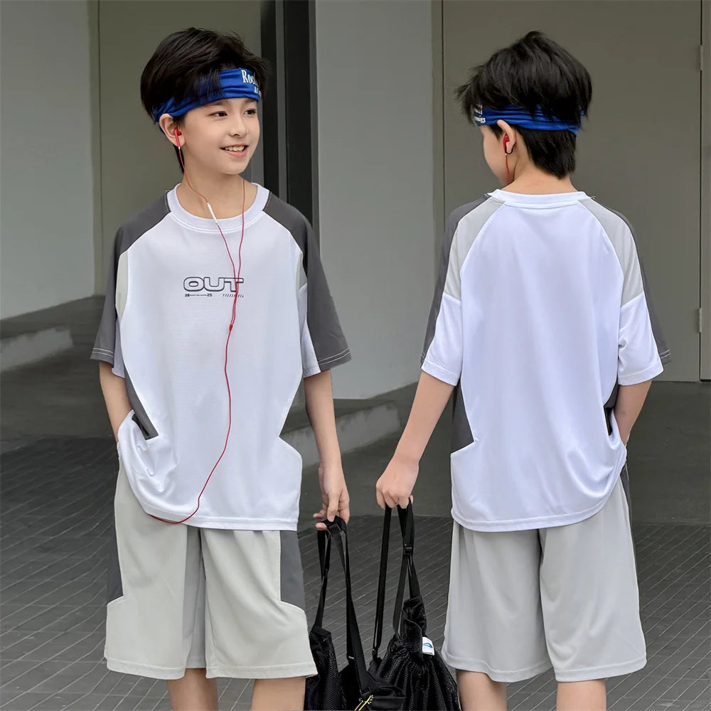 Children New Summer Sports Wear For Boys Quick-Drying T-shirt And Shorts Clothing Set Basketball Jersey Suit Kids Spoty Outfit