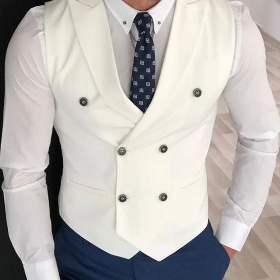 Men Vest Ivory Double Button Solid With Lapel Waistcoat Suit For Wedding Birthday Banquet Office Business Work Men Suit Vest