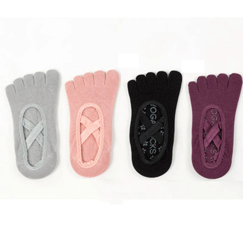 Yoga Sock Women Mid Tube Cotton Sock Silicone Indoor Fitness Pilates Sport Socks Female Floor Dance Exercise Bandage Five Toe
