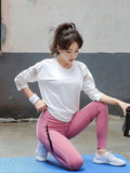 Sports Tops for Women, Mid-Sleeve Yoga Fitness Clothes, Loose Quick-Drying Mesh Breathable Sun Protection Cover-Ups, Morning Running Clothes