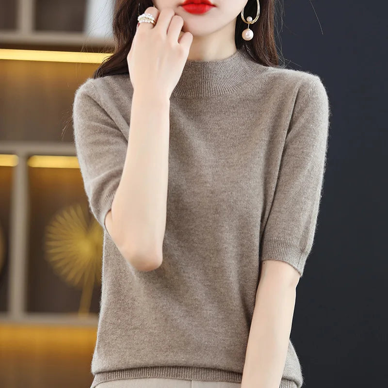 Summer Cashmere Sweater  Women Solid Short Sleeve  Pullovers Jumper Knitted Sweaters