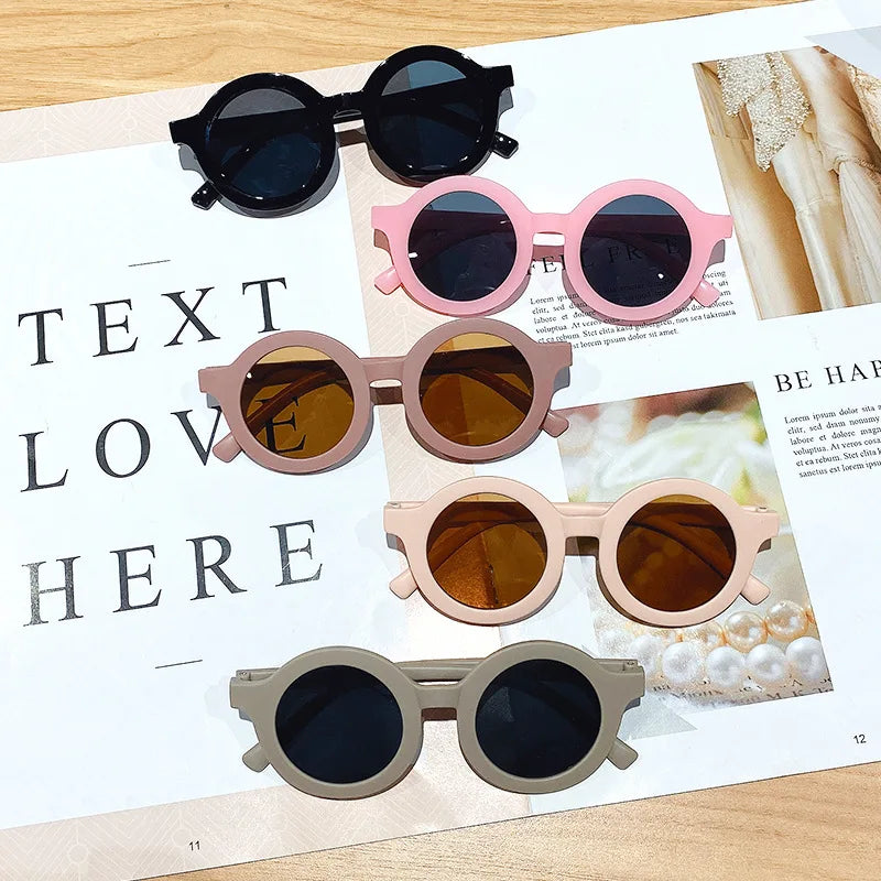 Korean Children's Sunglasses Retro Solid Round Frame Small Face Sunglasses Ultraviolet-proof Convenience Glasses Kids Glasses