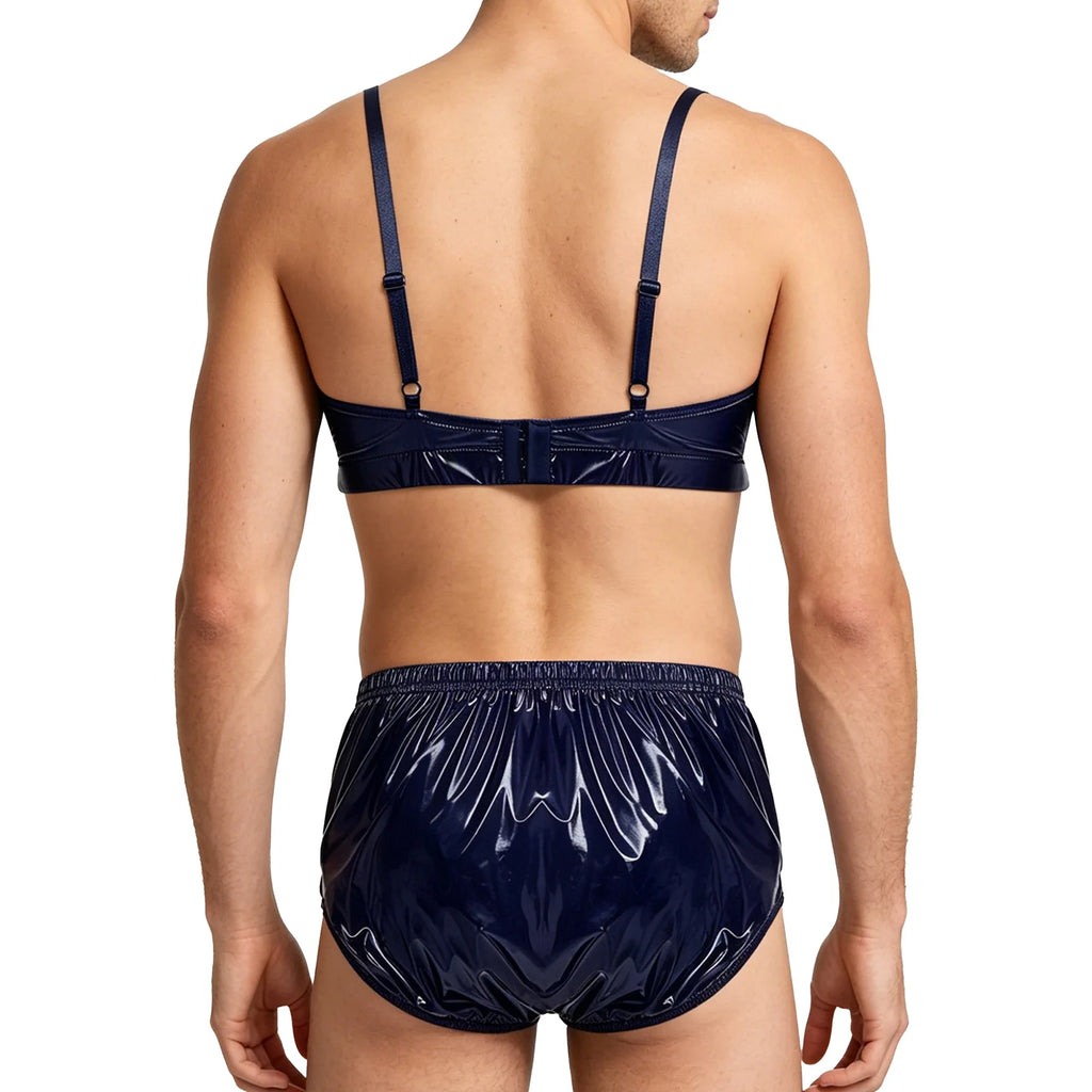 Mens 2 Piece Bathing Suit Waterproof Bikini Sets Adjustable Straps Cropped Cami Top with Briefs Swim Bottoms Swimsuit Beachwear