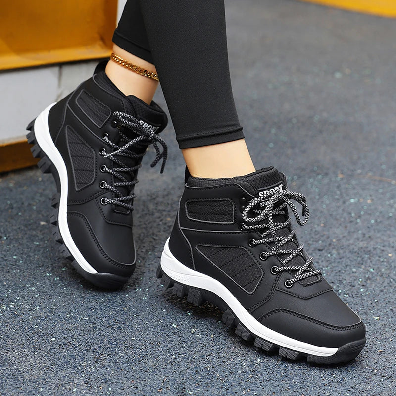 Women Sports Shoes White Casual Non Slip Running Shoes Outdoor Hiking Climbing Waterproof Breathable Lace Up Platform Sneakers