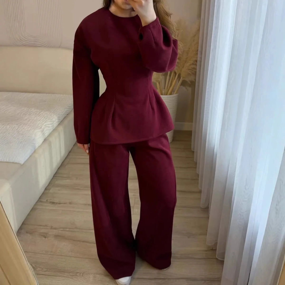 Women Sports Suit Top Wide Leg Pants 2 Piece Sets Round Collar Sweatshirt Trousers Tracksuit Sportswear Outfits Spring 2026