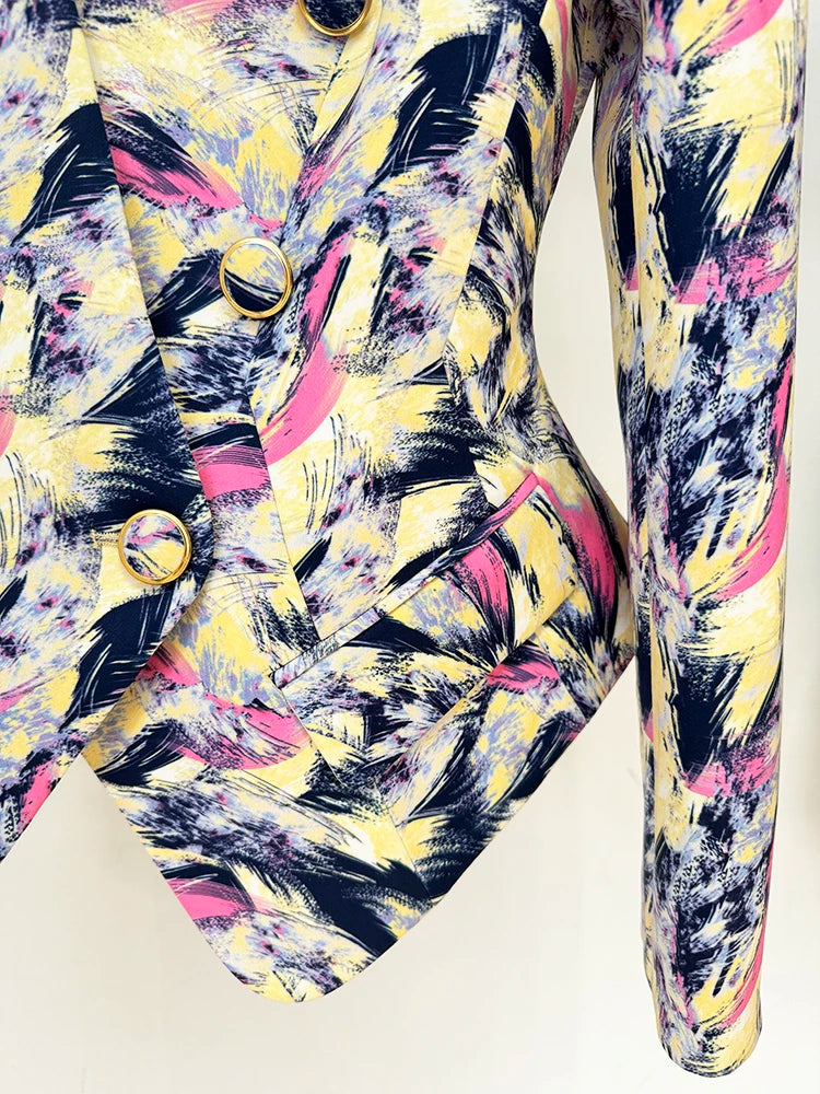 HIGH STREET Newest 2026 Designer Jacket Women's Gorgeous Feather Printed Collarless Blazer