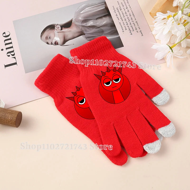 Sprunki Gloves for Children Anime Cartoon Cute Knitted Glove Boys Girls Winter Touchable Screen Warm Accessories Kawaii Mittens