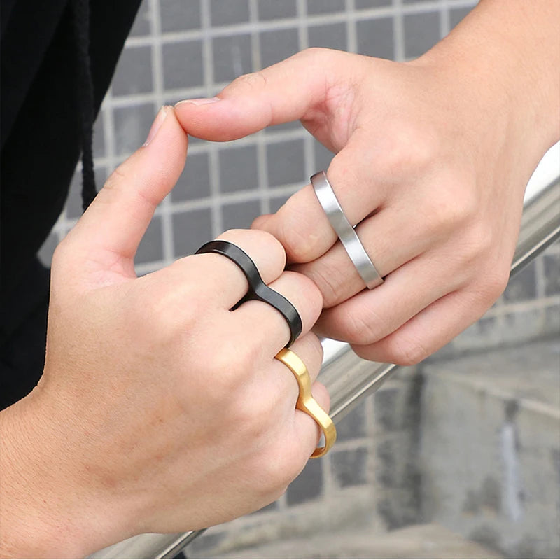 Hiphop Men Ring Fashion Black Gold Silver Color Double Finger Brass Knuckles Rings Jewelry Gifts