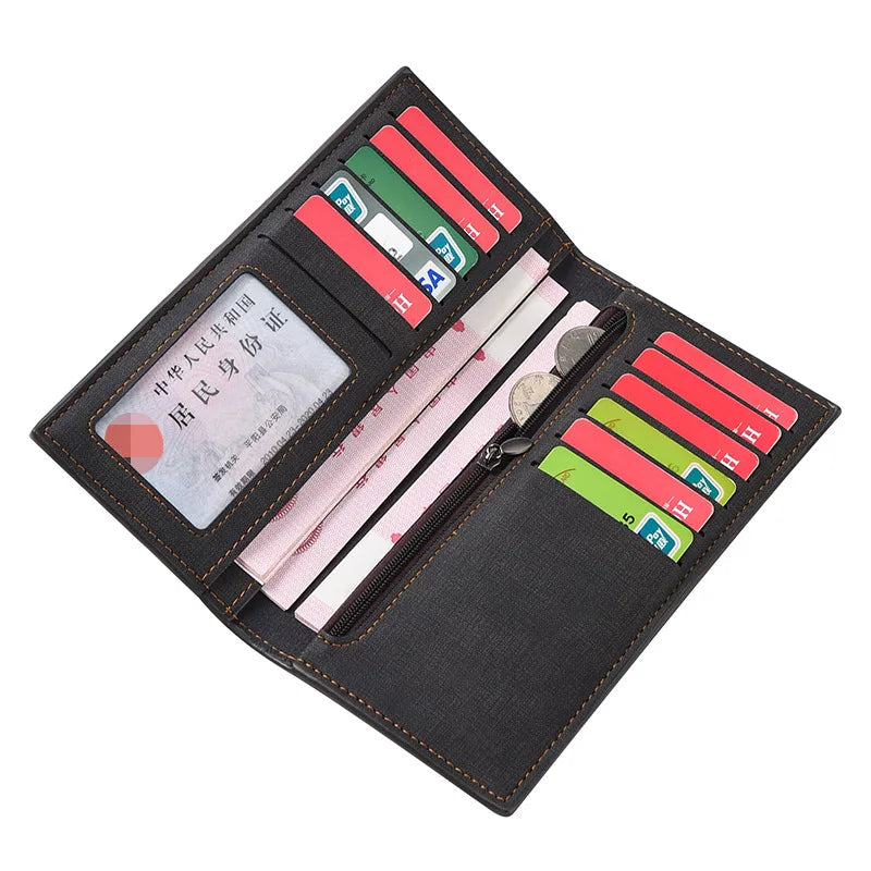 Men's Wallet Men's Long Wallet Vertical Thin Youth Soft Leather Clip Multiple Card Slots Large Capacity Fashionable Suit Bag