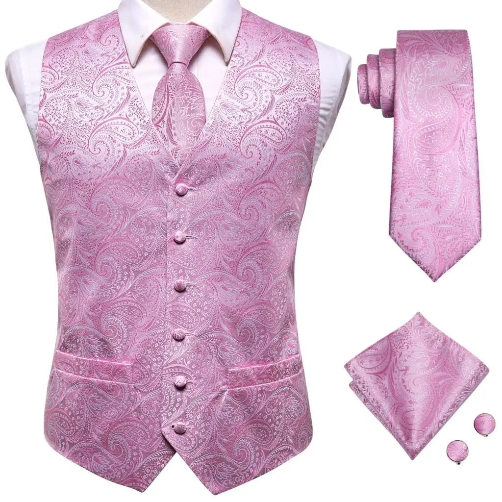 Hi-Tie Navy Paisley Dress Vest Set For Men Dark Blue Jacquard Men's Suit Vest Male Waistcoat For Wedding Formal Jacket