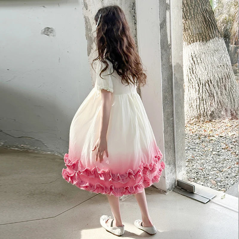 Kids Children Fashion Summer Tie Dye Dress with Ruffles for Girls Casual Tiedye Wedding Dress Size 5 6 7 8 9 10 11 12 13 14
