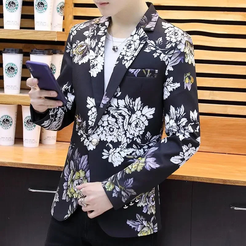 Spring Autumn New Male Sense of Design Leisure Outwea Fashion High-end Blazers Men's Korean-Style Slim-Fit Printed Suit Jacket r