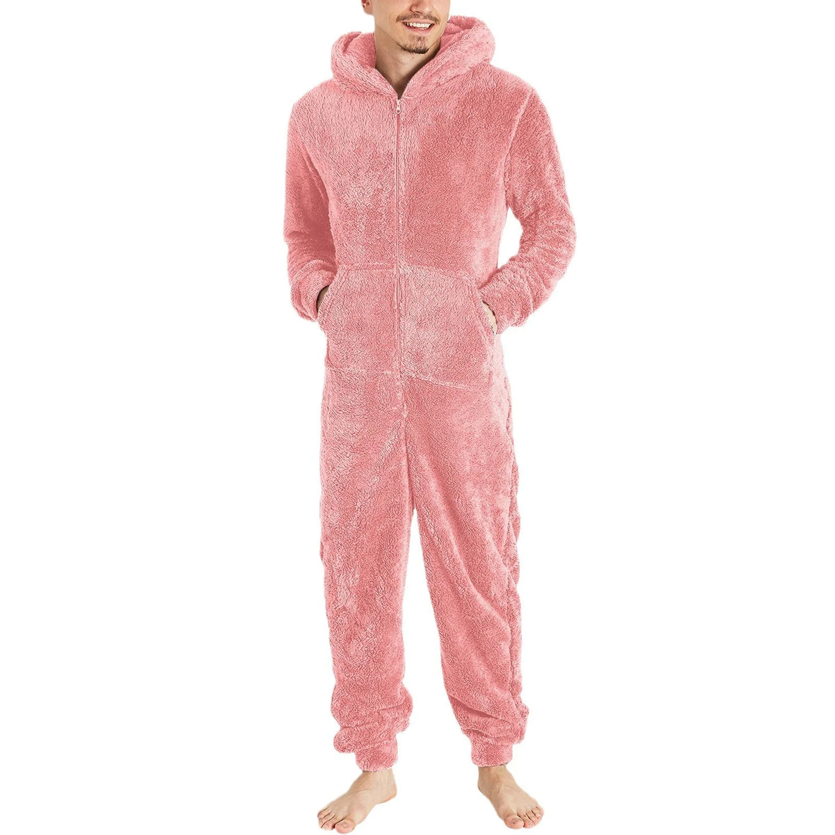 Winter Warm Men Plush Pajamas Big Size Coral Fleece Jumpsuit Hoodies Bodysuit Fleece Pajamas Daily Hooded Flannel Homewear