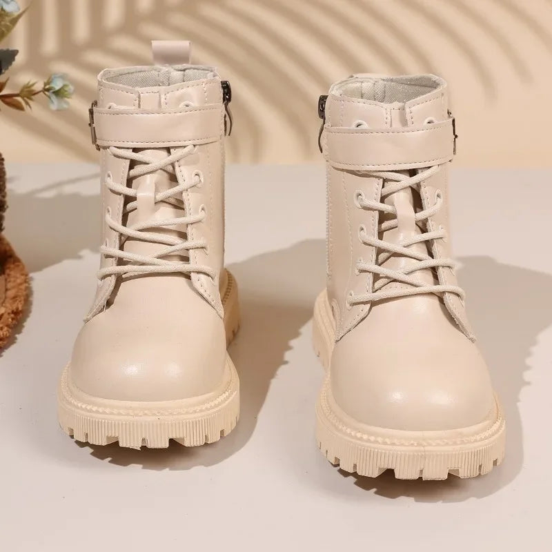 Kids Short Boots Versatile Fashion Children Leather Boots Soild Color Soft Bottom 2025 Autumn Winter New Girls Casual Boots