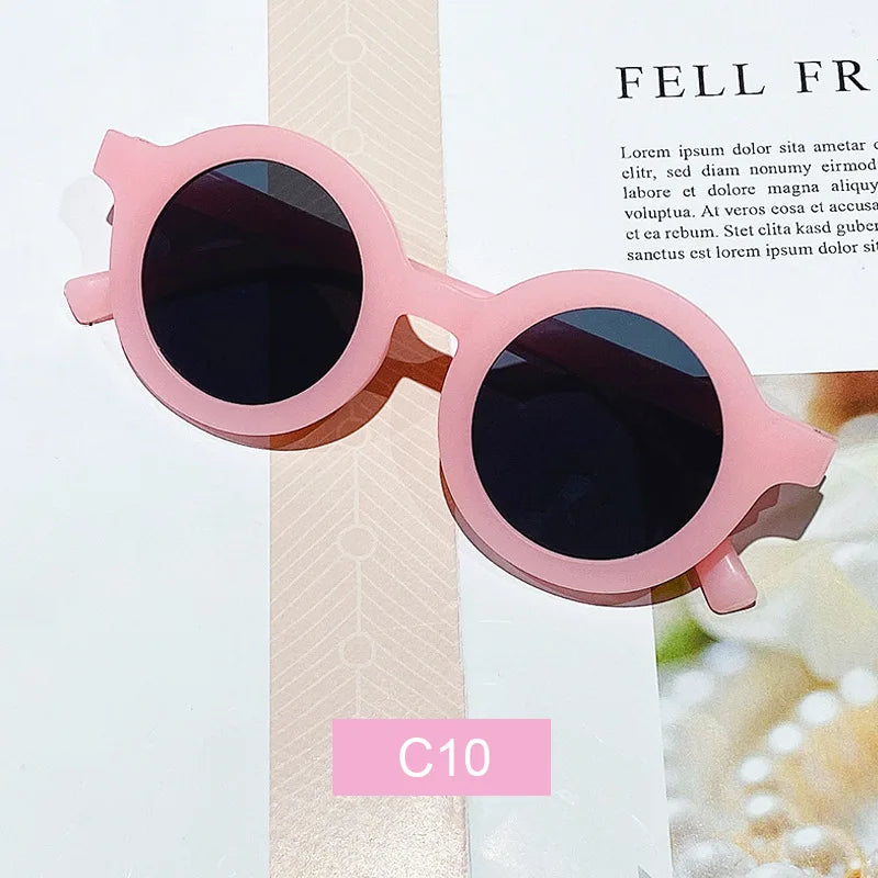 Korean Children's Sunglasses Retro Solid Round Frame Small Face Sunglasses Ultraviolet-proof Convenience Glasses Kids Glasses