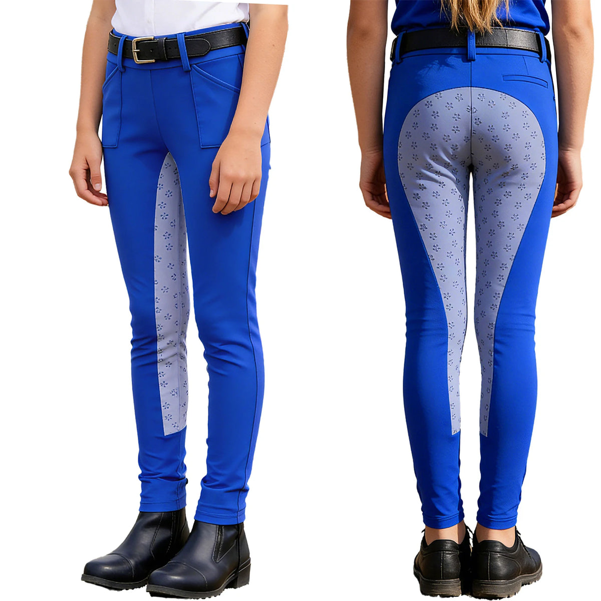 Kids Boys Girls Horse Riding Sports Pants Anti-skid Full Seat Color Block Equestrian Leggings for Gym Cycling Casual Daily Wear